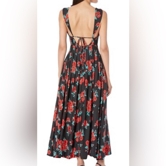 Free People Black Floral Maxi Dress Boho Sleeveless Pockets Size S - Picture 2 of 12